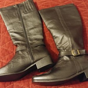 Wide calf leather knee high boots